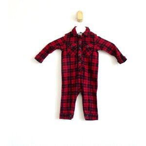 Ralph Lauren Baby Plaid Flannel Coverall One Piece Red Black SZ 6 Months